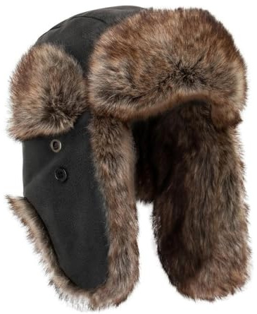 Walker & Hawkes - Outdoor Trappermütze aus Kunstfell - Schwarz - S/M (57/58cm)