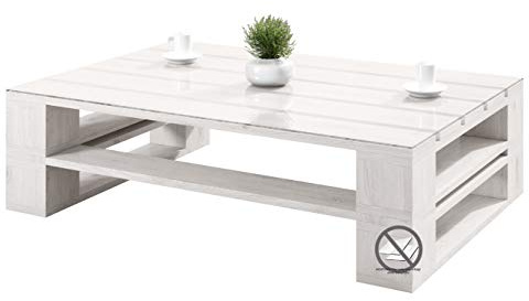sunnypillow palettenmöbel Europaletten Indoor und Outdoor - Lounge gartenmöbel Holz gartenmöbel Set Lounge möbel Terrasse Balkon loft Stil Paletten Palette (Weiß Couchtisch 120 x 80 cm Höhe : 30 cm)