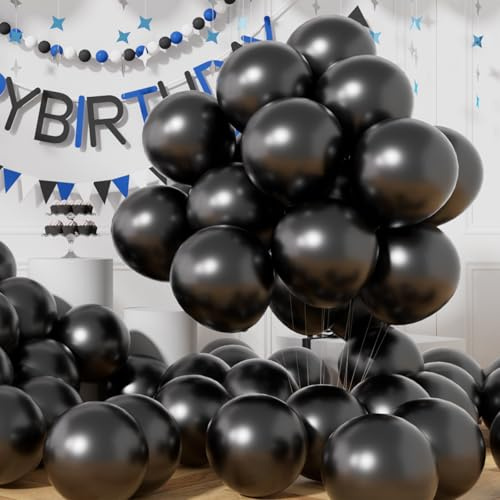 AULE Schwarze Luftballons Metallic Helium: 50 Stück 12 Zoll Luftballon Schwarz Ballons Latex Geburtstagsdeko für Graduation Junggesellenabschied Halloween Deko