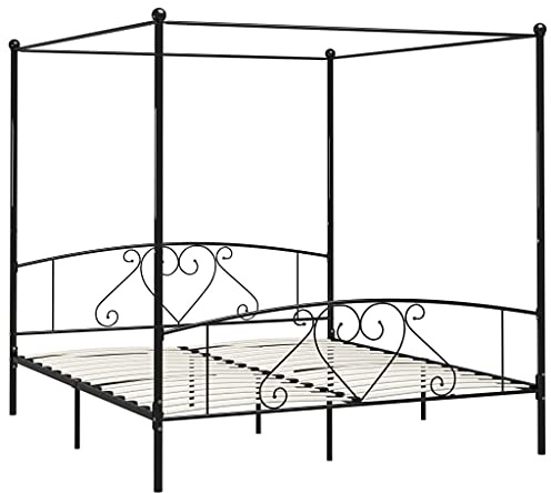 vidaXL Himmelbett Bett Bettgestell Doppelbett Metallbett Bettrahmen Lattenrost Schlafzimmerbett Schlafzimmermöbel Ehebett Schwarz 200x200cm