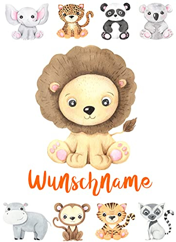 Bügelbilder Tiere für Textilien mit Kinder Name Wunschtext Bügelbild selbst bedrucken selbst gestalten Wunschname Kleidung Löwe Tiger Elefant Panda Affe Bügelfolie für Textilien Namen zum aufbügeln