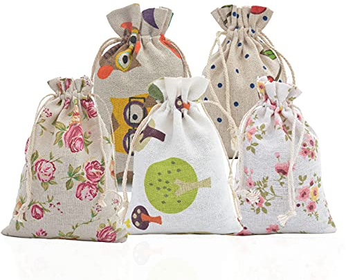20 Unidades Saquitos de Yute, Sacos de Regalo Naturales, Bolsa de Dulces con Cordón, Bolsas de Regalo, para Bodas, Joyería, Fiesta, Bautizo, Navidad