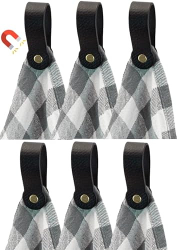 Brute Strength – Magnetischer Handtuchhalter aus Leder – Schwarz – 6 Stück | Magnetischer Geschirrtuch- und Handtuchhalter aus Leder; Neodym-Magnethaken auch für Schlüssel, Gürtel und Taschen