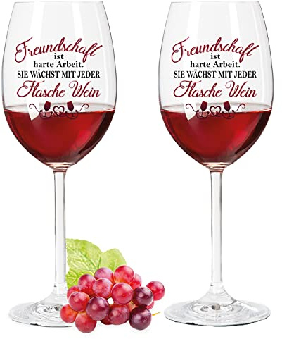GRAVURZEILE Leonardo Weingläser mit UV-Druck - Freundschaft ist harte Arbeit - Lustige Geschenke - Geburtstagsgeschenk für Männer & Frauen sowie Mama & Papa - Geeignet als Rotweingläser Farbe Daily