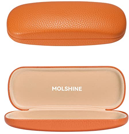 MOLSHIEN Brillenetui aus Hartschalen Leder,tragbares Brillentasche für Männer,Frauen,Mädchen,Reisen,Studium,Arbeit-(Orange)