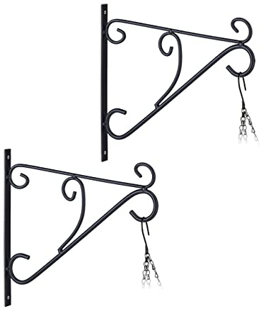 Relaxdays Blumenampel Halterung, 2er Set, Wandmontage, schwarz | HxBxT: 28x30x2 cm, Ampelhaken für außen & innen, Eisen