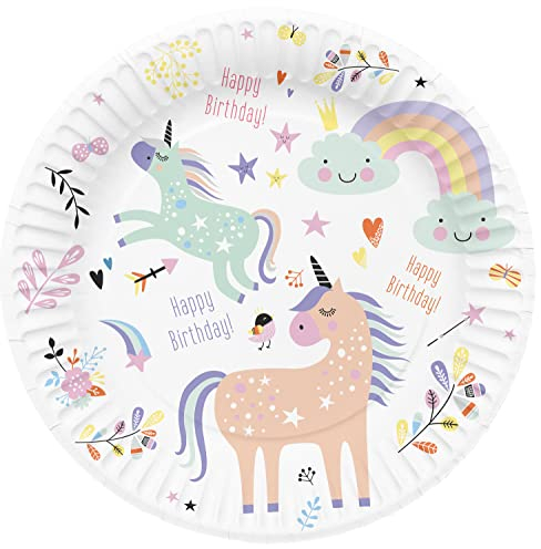 Folat 61927 Party Vaisselle Assiette Papier Ø 23cm 8 pièces Unicorns & Rainbows - Anniversaire Dîner, Enfants Party, Fête, Mariages, Baby Shower