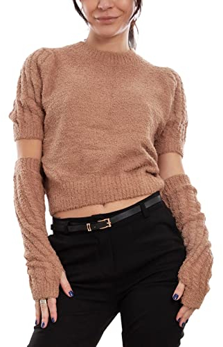 Toocool Damen-Pullover mit kurzen Ärmeln für Armwärmer MBO12545, Camel, L-XL