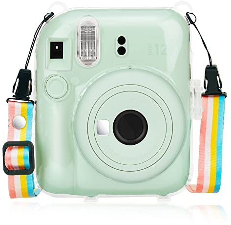 Yosuny Portable Transparent case Compatible with Fujifilm Instax Mini 12 Instant Camera Accessories,Hard Carrying Protective Case,Shoulder Straps and Stickers Decoration Set (Transparent)