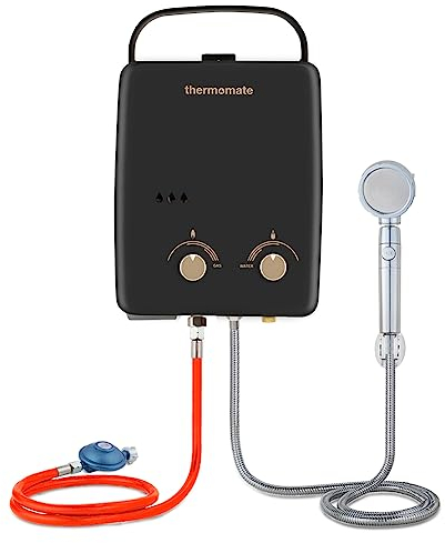 ThermoMate AZ132B Scaldabagno a Gas 5L, Scaldabagno portatile a gas senza serbatoio per docce all'aperto, cavalli, campeggio, camper, 30/37mbar