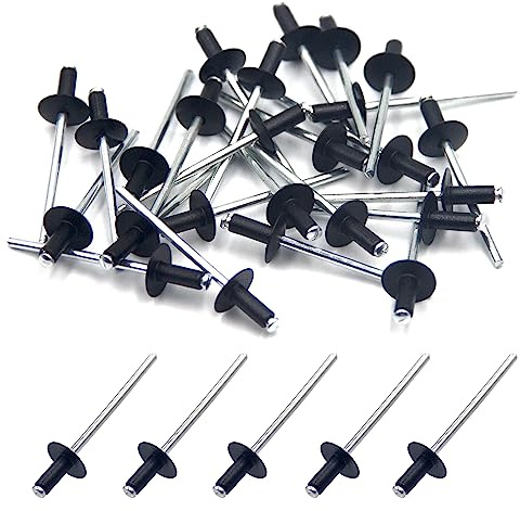 BESTYCHAO 50 Stück Aluminium-Blindnieten mit großem Flansch 3,2 mm x 8 mm, 50er-Pack (schwarz)