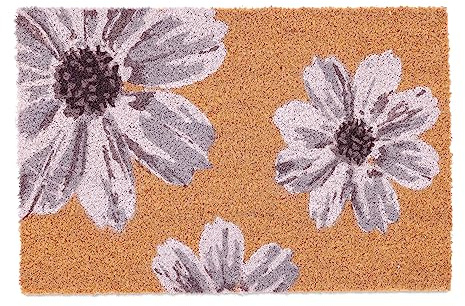 Relaxdays Fußmatte Kokos, Türvorleger Blumen, 40x60 cm, rutschfest, wetterfest, Fußabstreifer innen & außen, Mehrfarbig