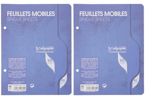 Calligraphe 751C Un Paquet de Feuillets Mobiles Perforés sous Film (une Marque de Clairefontaine) - 17x22 cm - 100 Pages Grands Carreaux - Papier 90 g (Lot de 2)