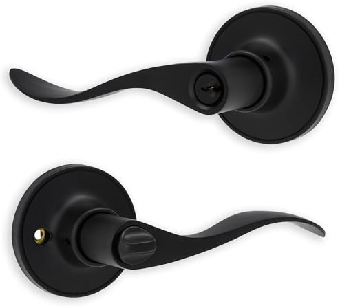 XFORT Cabriole Entrance Knob Set Matt Black, Door Knob with Lock for Internal Wooden Doors, Complete Set with Tubular Latch and 3 Keys