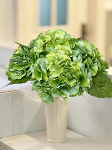 YalzoneMet Lot de 3 hortensias artificiels Verts au Toucher réaliste de 53,3 cm de Long pour Maison, fête, extérieur, Mariage, Jardin, Cuisine, Centre de Table, décoration Florale printanière