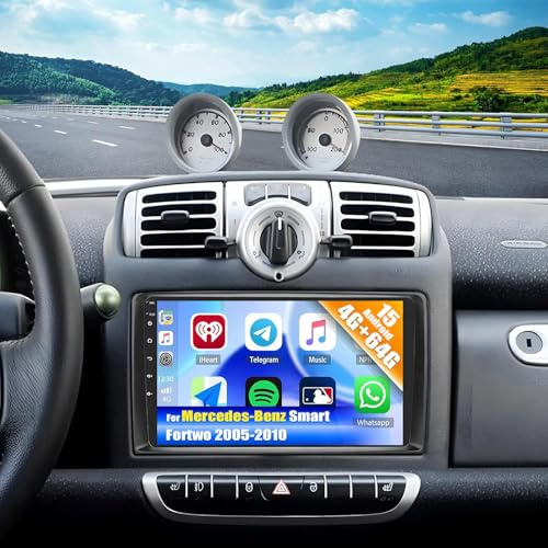 CAMECHO 4G+64G Android 15 Autoradio mit Navi für Mercedes-Benz Smart Fortwo 2005-2010,8 Core丨9 Zoll Bildschirm Autoradio mit Carplay Android Auto,Bluetooth RDS/FM MirrorLink