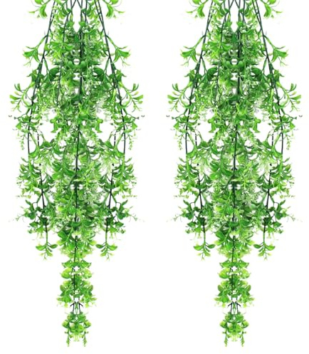 BANTI Kunstpflanze Künstliche Pflanzen Hängend Kunstpflanzen Wie Echt Outdoor Wetterfest 2 STK Kunstblumen Balkon Hängepflanzen Plastik Hängepflanze Künstlich Blumen Balkonpflanzen für Deko (Weiß)