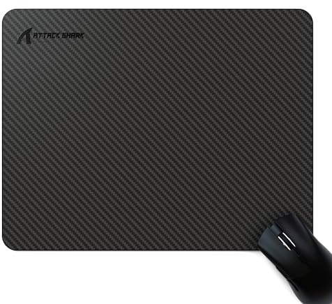 ATTACK SHARK Gaming-Mauspad aus Kohlefaser, hochfestes Kohlefasergewebe, spezielle Oberfläche mit verbesserter Präzision und Geschwindigkeit, rutschfeste Gummiunterseite, schwarz (360 x 280 mm)