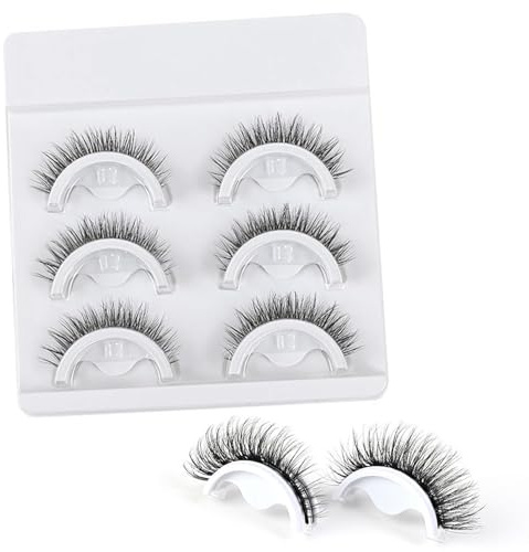 Self-Adhesive Eyelashes - Natural Look Reusable False Lashes, No Glue Needed - Waterproof, Lightweight, Easy to Apply & Remove - 3 Pairs for Daily Makeup, Long-Lasting Wear