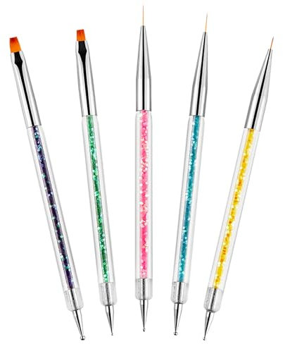 Wosyoodo 5 pcs Nail Art Brushes, Double Ended Nail Dotting Tool, Nail Art Pens, Drill Drawing Nails Brush Pen for Nail Art Tools