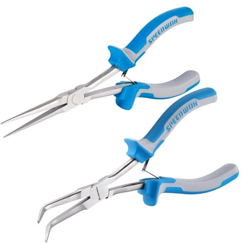 SPEEDWOX Long Reach Long Reach Curved Long Nose Pliers with Smooth Jaws for Jewelry Making, Wire Bending, Needle Remover, Fishing Pliers, 2 Pieces, Extra Long Reach