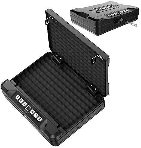 Portable Gun Safe, Biometric Gun Safes, Steel Security Safe Box, 4 Unlocking Methods, Fingerprint Handgun Safe Gun Lock Box for Home Bedside Nightstand Car A
