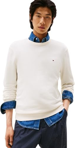 Tommy Hilfiger Jersey Hombre Essential Cotton con Cuello Redondo, Marfil (Ivory Petal), XS