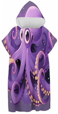 CDXNORA Poncho Handtuch - Erwachsene Surf Poncho Mit Kapuze Strandtücher Schwimmen Strand Poncho Für Herren Damen Jugendliche, Lila Unterwasserlebewesen Mikrofaser Badeponcho Badetuch