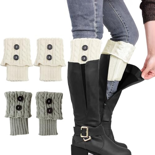 EIH1 2 Paare Stulpen Damen Winter Beinwärmer Stricken Häkelarbeit Kurze Knopf Pulswärmer Leg Warmers Mädchen Stiefel Boot Abdeckung für Winterwärmer B