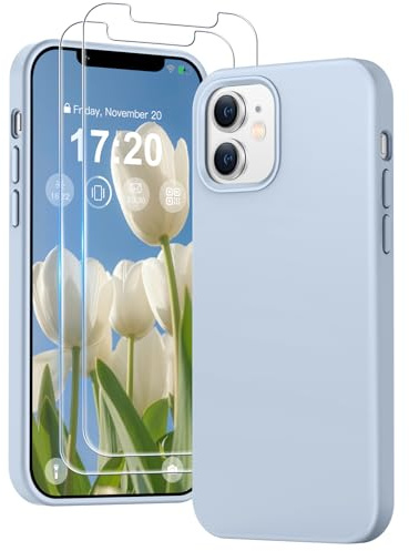 PuyaTeya für iPhone 11 hülle, mit 2 Stück 9H Panzerglas | Silikon Handyhülle, stoß- und kratzfest. 4-lagiges Mikrofaser-Innenfutter bietet sanften Schutz, Azurblau