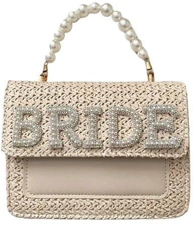 VONCYKI Gewebte Tasche für Brautparty, Landhausstil, Boho, Strand, Pool, Hochzeit, Verlobung, Flitterwochen, Ausflug, Junggesellinnenabschied, Geschenk, einfarbig, Einheitsgröße