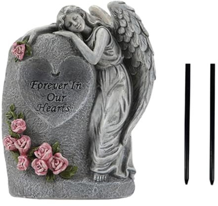 MagiDeal Statue de jardin solaire, Sculpture décorative, Figurine d'ange en résine, décoration de tombe de cimetière, lumière extérieure pour Patio et pelouse, Gris