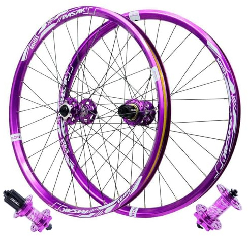 LPYDWZ Roues de Vélo Alliage D'aluminium de 24 Pouces 26/27,5/29 Pouces, Jante À Double Paroi Moyeu de Frein À Disque Roulements Scellés Jante Roues de VTT Violettes for 7 À 12 Vitesses(QR,29 inch)
