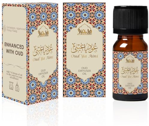 Oud Diffuser Oil, Oudh ya Aini by Dukhni | 3 x 10ml Arabic Oil for Diffuser & humidifier | 100% Pure Halal, Oudh Essential Oil Blend | for Relaxation & Massage | Woody Oud Fragrance Oil for Oil Diffuser, Electric Burner & Humidifier | For Prayer, Relaxation, Aromatheraphy | Islamic Gift