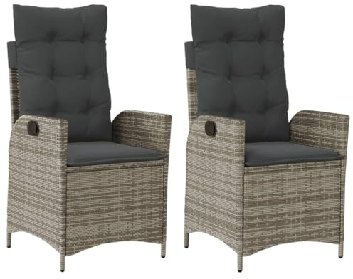 Willood Gartenstühle Gartensessel mit Kissen 2 STK. Verstellbar Grau Poly Rattan