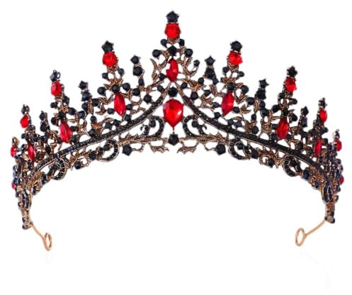 Noir Diadème Femme Tiara Cristal Couronne Rouge Strass Couronne Princesse Fille Bandeau Adult Mariage Cheveux Accessoires Cadeau pour Concours Parties Festival fête Halloween Cosplay