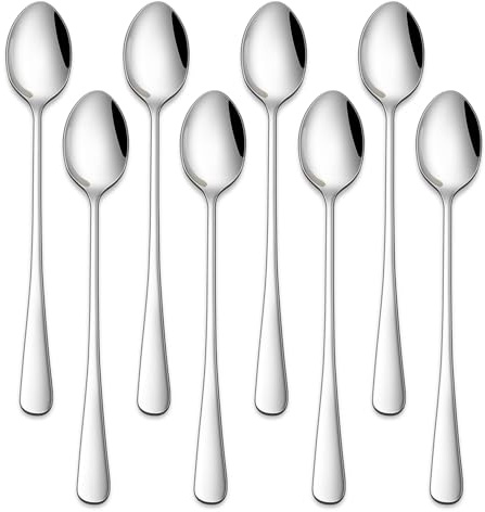 Eislöffel 19 cm (7,5) – 8er Set lange Löffel aus Edelstahl,Latte Macchiato Löffel,Dessertlöffel Joghurtlöffel lang Löffel für Eisbecher & Latte Macchiato Glas