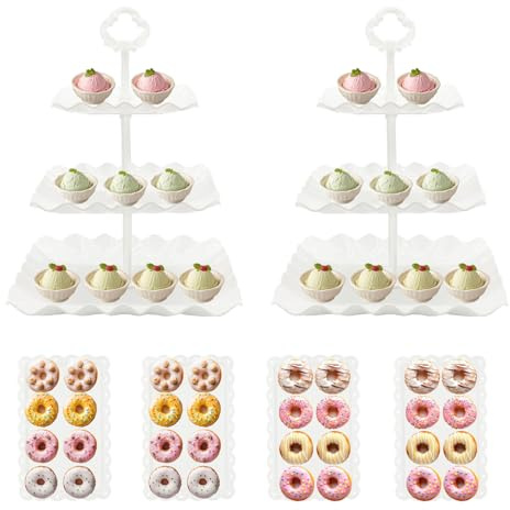 Seveups 6Piece Cake Stand Set, Including 2pieces 3-Tier Cupcake Stands and 4pieces Cookie Serving Trays Perfect for Wedding, Birthday, Baby Shower, Thanksgiving, Christmas