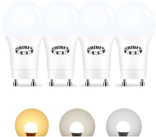 Sunshiney GU24 LED Light Bulb 3 Color Temperature, Daylight/Natural White/Warm White,Not Dimmable,12W(100W Equivalent), 1200 Lumens, A19 Shape Two Prongs Bulb for Living Room,Bedroom (4-Pack)