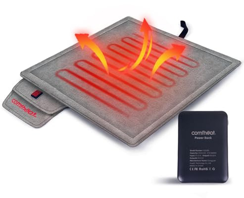 Comfheat Heated Seat Cushion with 10000mAh Battery Pack, Portable Heated Chair Pad for Stadiums Bleacher Camping, 3 Adjustable Heat Settings Waterproof Heating Seat Pad Seat Warmer