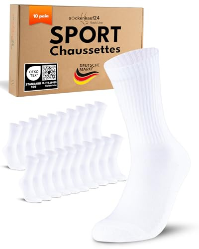 sockenkauf24 10 Paia Calze Sportive Uomo Calzini Tennis Spugna Rinforzati Crew Socks Bianco 43-46