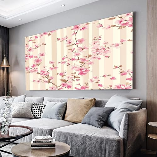 MKBKLI Cuadro abstracto grande de flores de cerezo rosa, póster en lienzo para sala de estar, decoración del hogar, 70 x 140 cm, sin marco