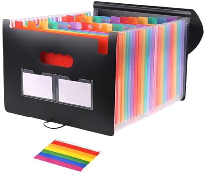 Dokumentenmappe A4, 25 Fächer Sortiermappe Fächermappe Akkordeon Document Organizer mit Gummizug und Verschlußknopf für Schule oder Büro Mappen Ordnersystem (Schwarz)