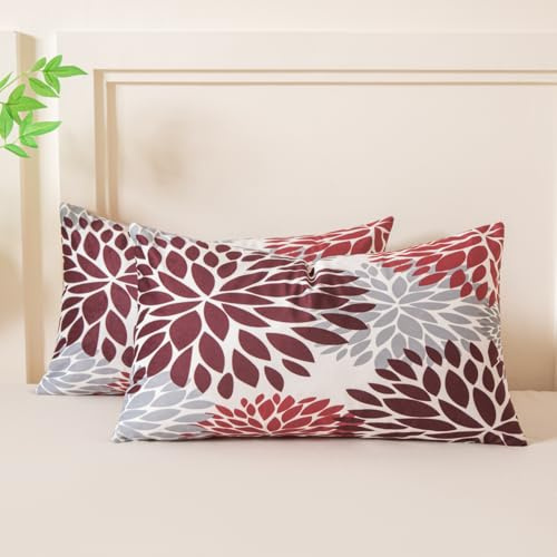 Miuyunya Samt Kissenbezug Weinrot 50x30 Kissenhülle Rot Grau 2er Set Sofakissen Samtkissen Dekorative Moderne Wurfkissenbezug für Wohnzimmer Herbst Winter Weihnachten Kissen Deko