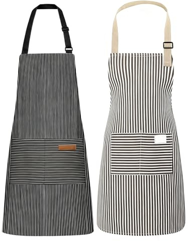 Benaewa 2 Pcs Adjustable Apron, Cooking Kitchen Chef Aprons with Pocket for Home, Restaurant