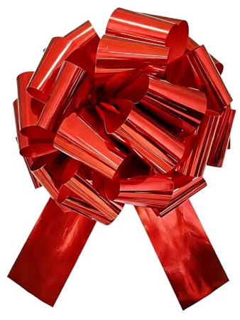 ARWIG 30 cm große rote Schleife, Weihnachtschleifen für Geschenkverpackungen, Ziehschleifenband für Hochzeit, Auto, Körbe, Geschenke, Weihnachtstür, große Geschenk-Schleife (glänzend rot)