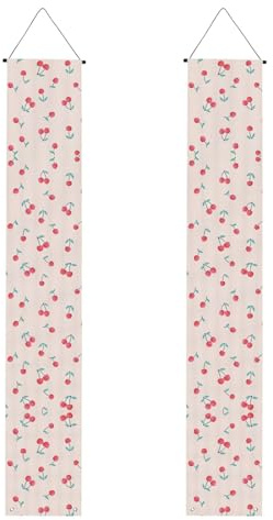 Bonitas pancartas de porche con estampado de cerezas rojas, pancartas decorativas colgantes, adecuadas para decoraciones de fiestas en interiores y exteriores.
