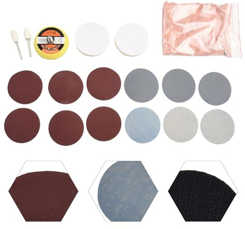 MoSundi Kit di rimozione graffi per parabrezza auto, con polvere di ossido di cerio e tamponi lucidanti assortiti per riparazione auto, 20 g