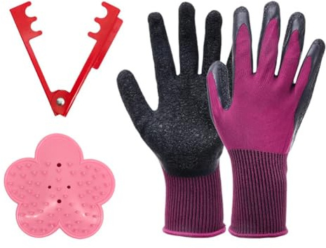 Gettimore Lot de 3 outils d'élagage d'épines pour le jardinage, poignée à ressort avec gants de protection, ensemble de dénudeurs de tiges en fer pour arrangements floraux