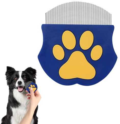 Andiker Flohkamm für Katzen und Hunde, Feine Stahlzahn Hundekamm für das Gesicht mit Rutschfestem Griff, Tragbare Haustier Läusekam zur Fellpflege, zum Entfernen von Knoten und Losem Fell (Blau)